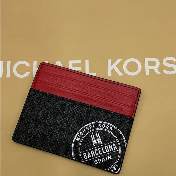 MICHAEL KORS COOPER TALL CARD CASE BLACK/SCARLET - Picture 13 of 16